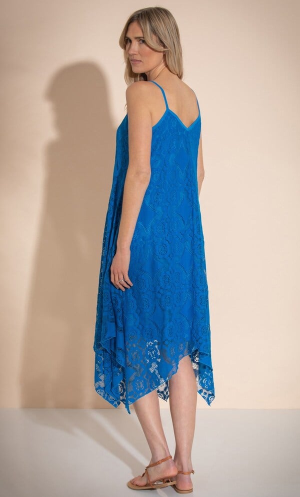 Dipped Hem Lace Midi Dress