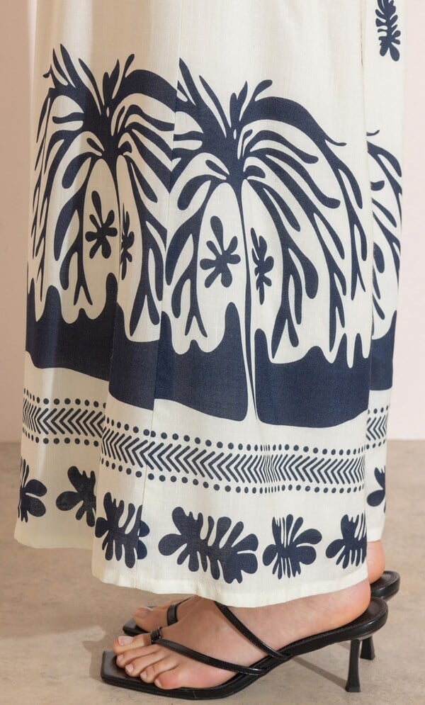 Printed Pull On Wide Leg Trousers