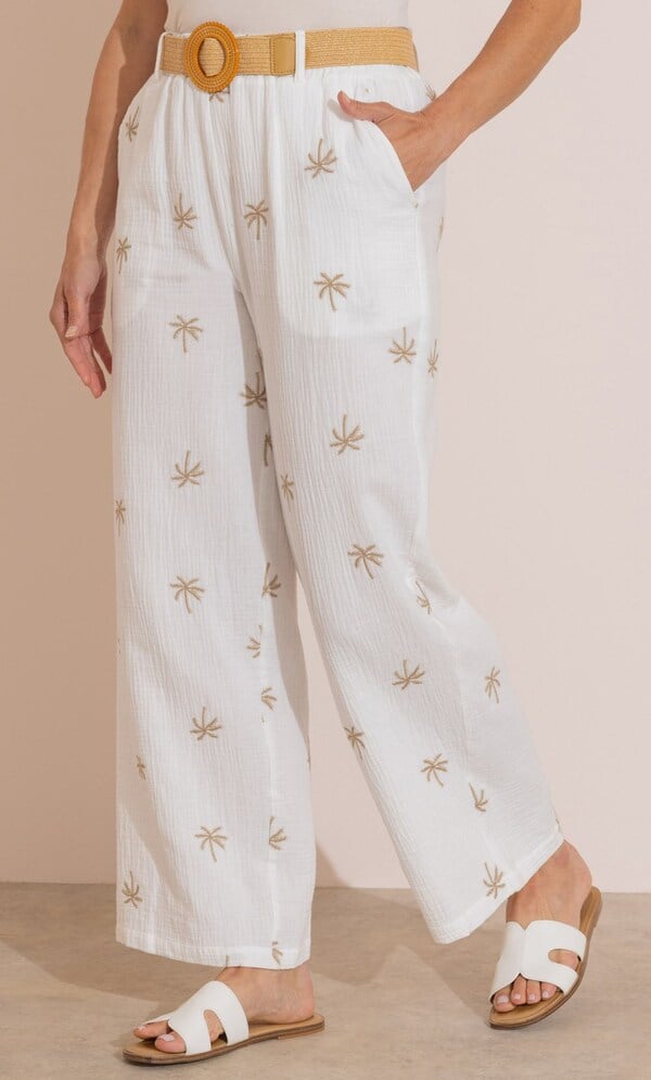 Anna Rose Embroidered Wide Leg Belted Trousers