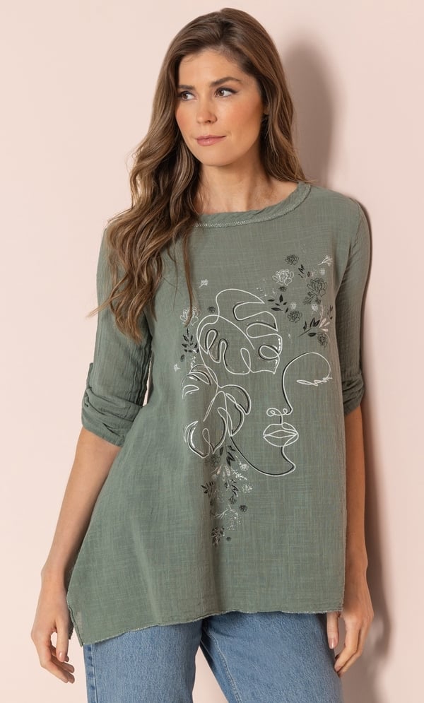 Printed Dipped Hem Tunic Top