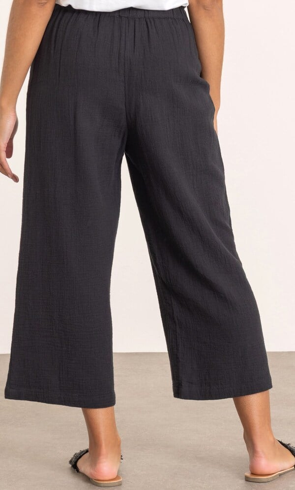 Wide Leg Cropped Cotton Pull On Trousers