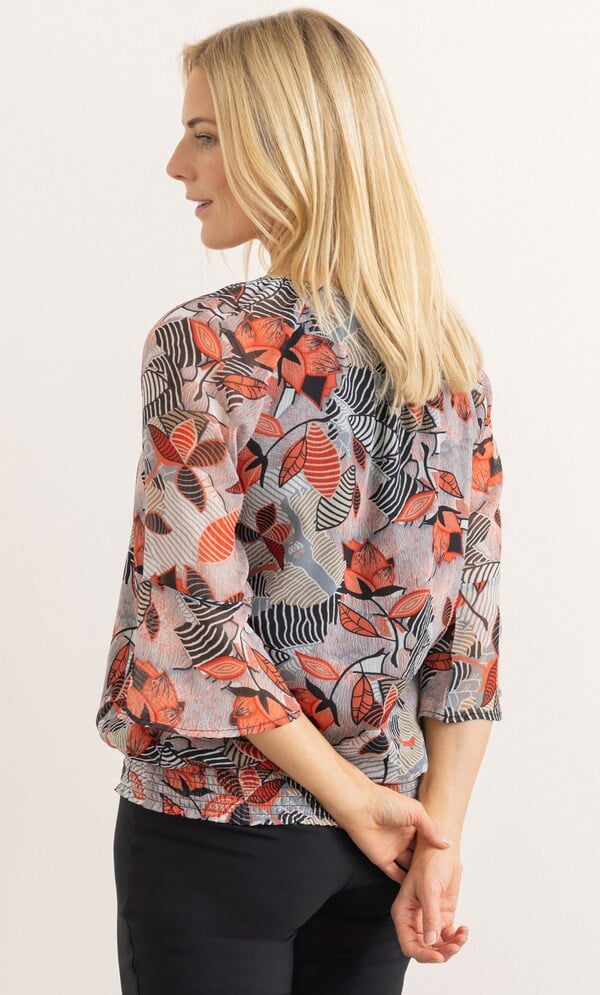 Leaf Print Smocked Hem Top