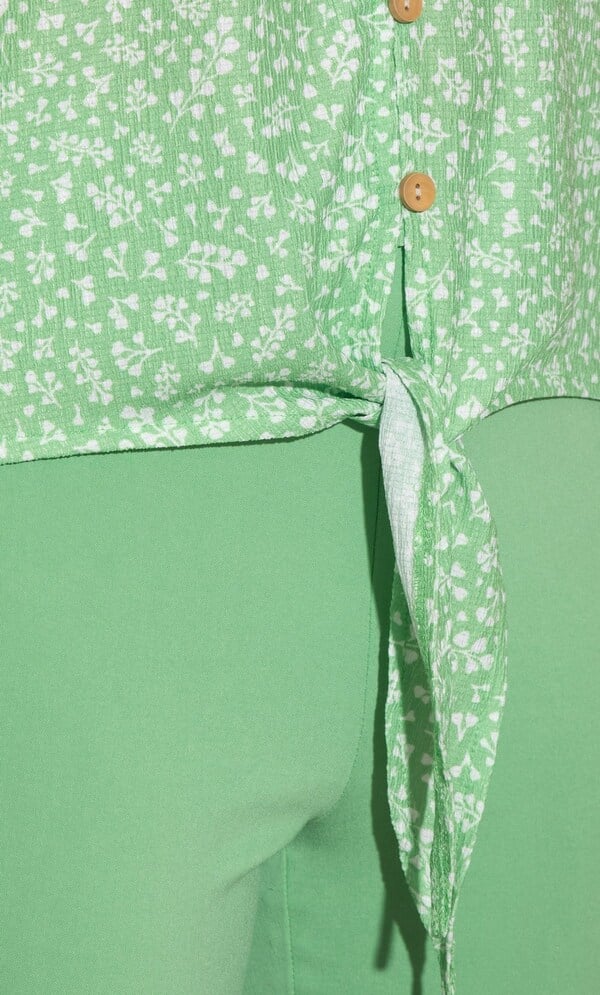 Printed Textured Tie Front Top