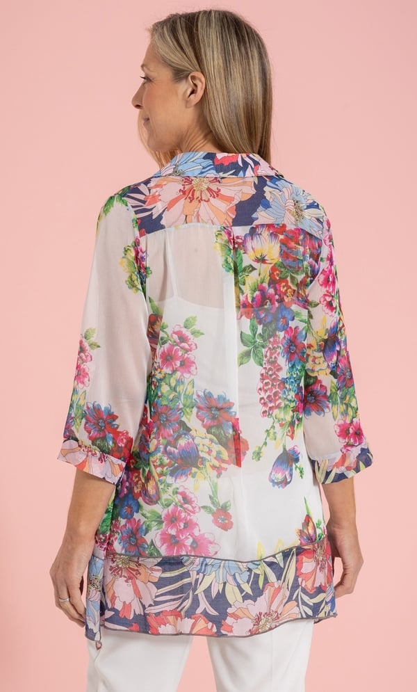 Anna Rose Floral Print Semi Sheer Blouse