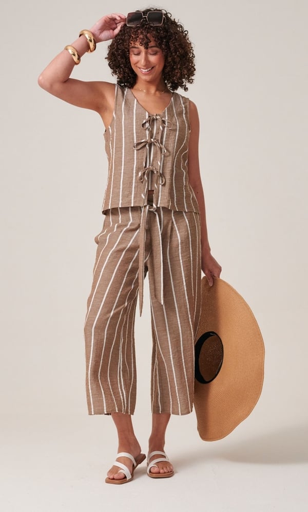 Striped Tie Front Sleeveless Top