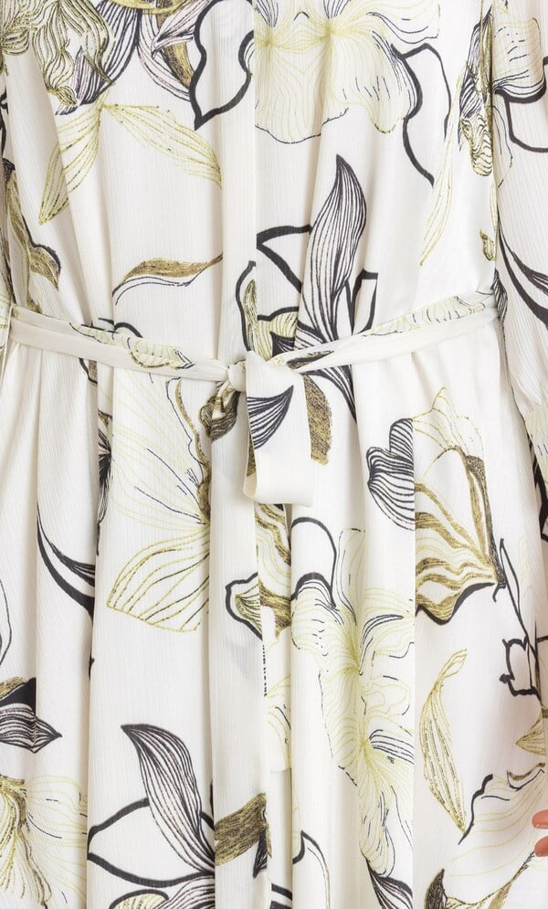 Bold Floral Printed Satin Look Belted Dress
