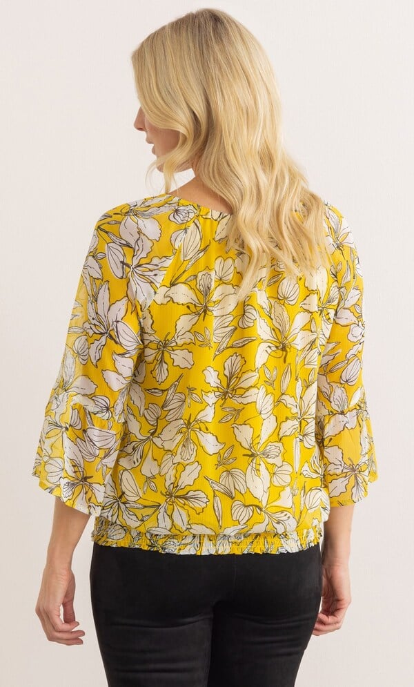 Smocked Hem Floral Print Top