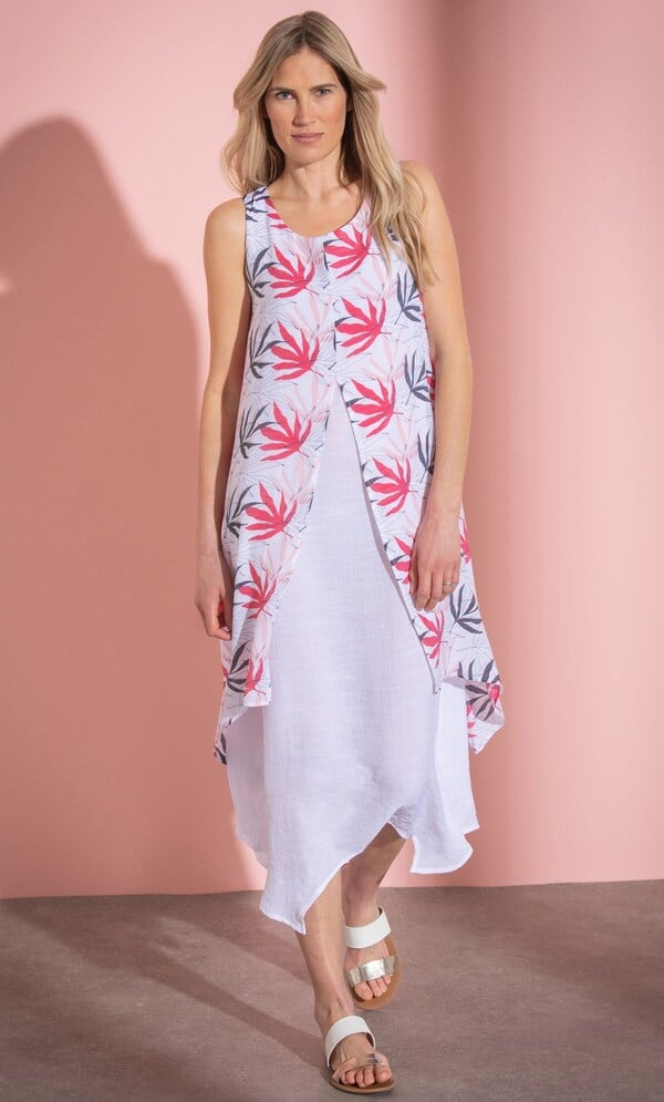 Printed Layered Sleeveless Midi Dress