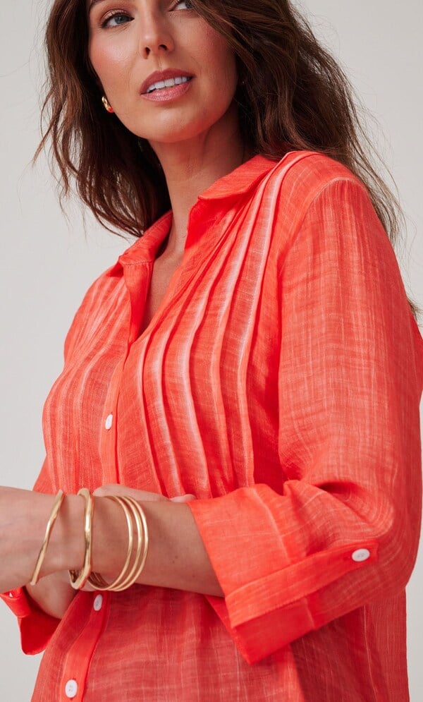 Washed Three Quarter Sleeve Crinkle Shirt