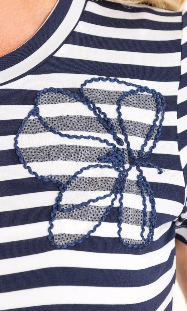Anna Rose Embellished Striped Short Sleeve Top