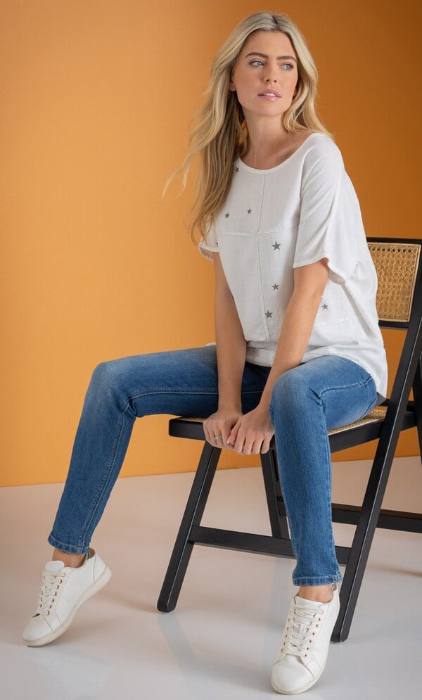 Star Printed Linen Blend Top
