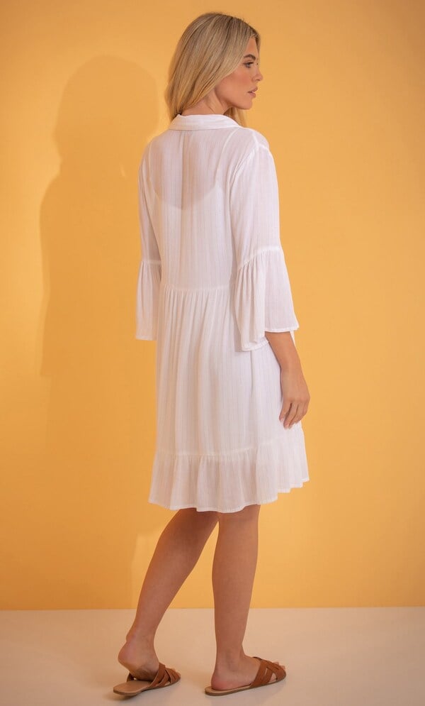 Semi Sheer Shimmer Stripe Shirt Dress