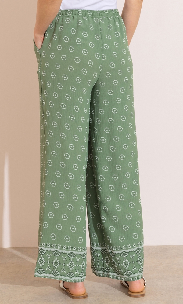 Printed Wide Leg Pull On Trousers