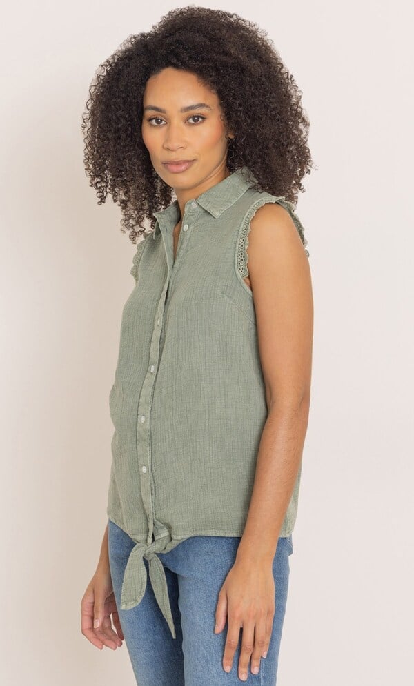 Stone Wash Cotton Tie Top