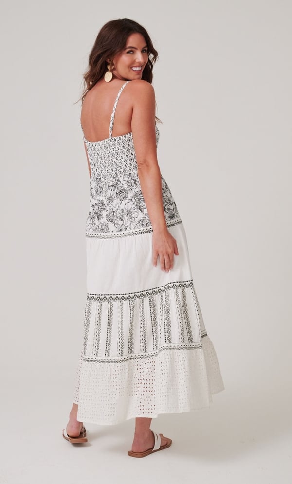 Cotton Blend Panelled Printed Strappy Maxi Dress