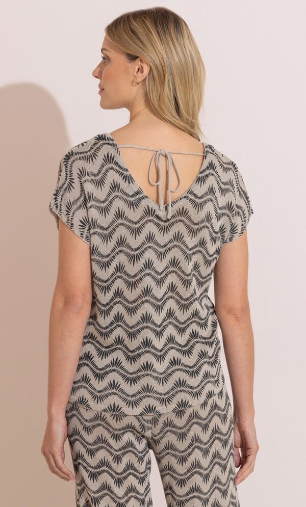 Printed V Neck Knit Top