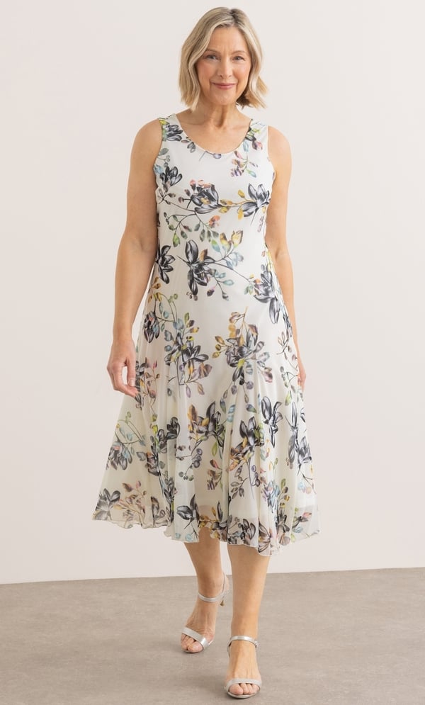 Anna Rose Bias Cut Garden Print Midi Dress