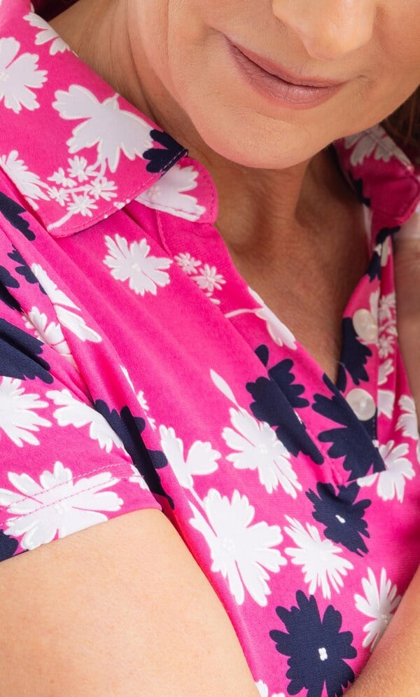 Anna Rose Textured Floral Print Polo Top