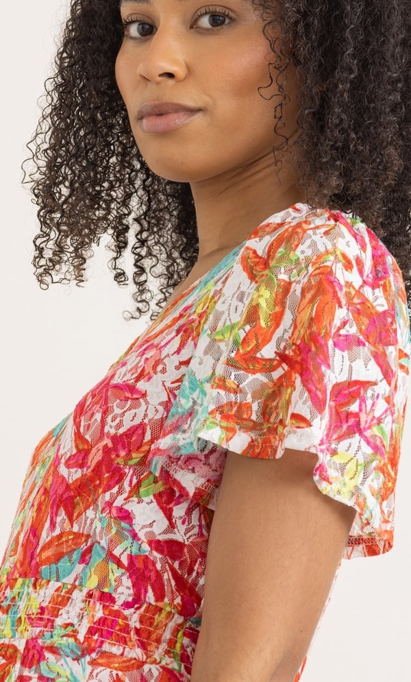 Leaf Printed Floral Lace Dress