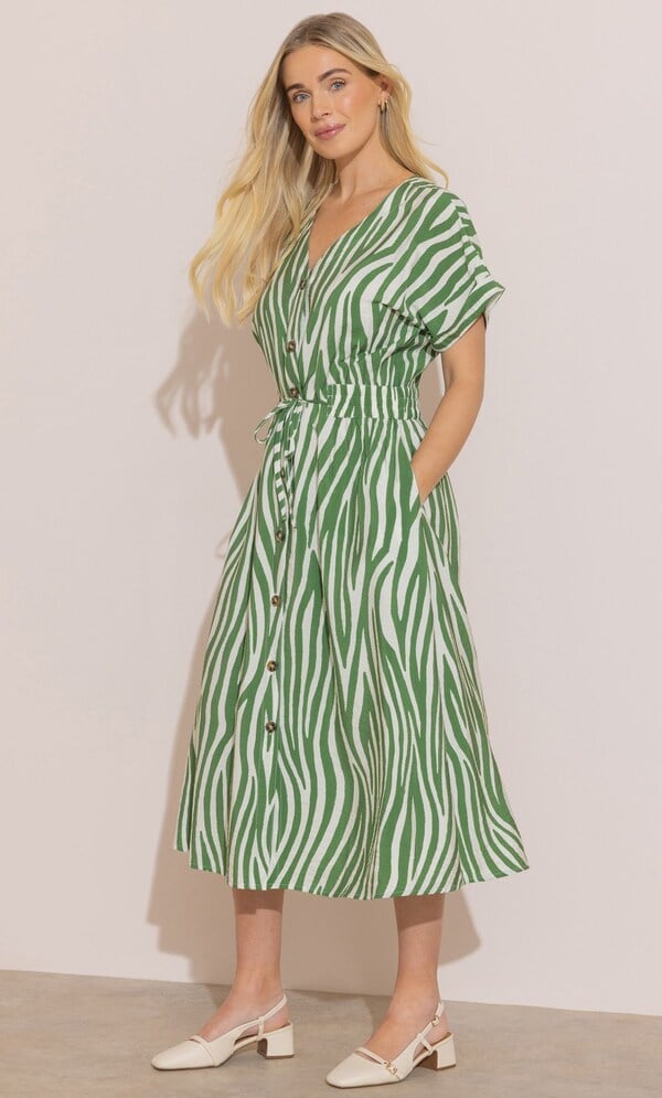 Printed Button Down Midi Dress