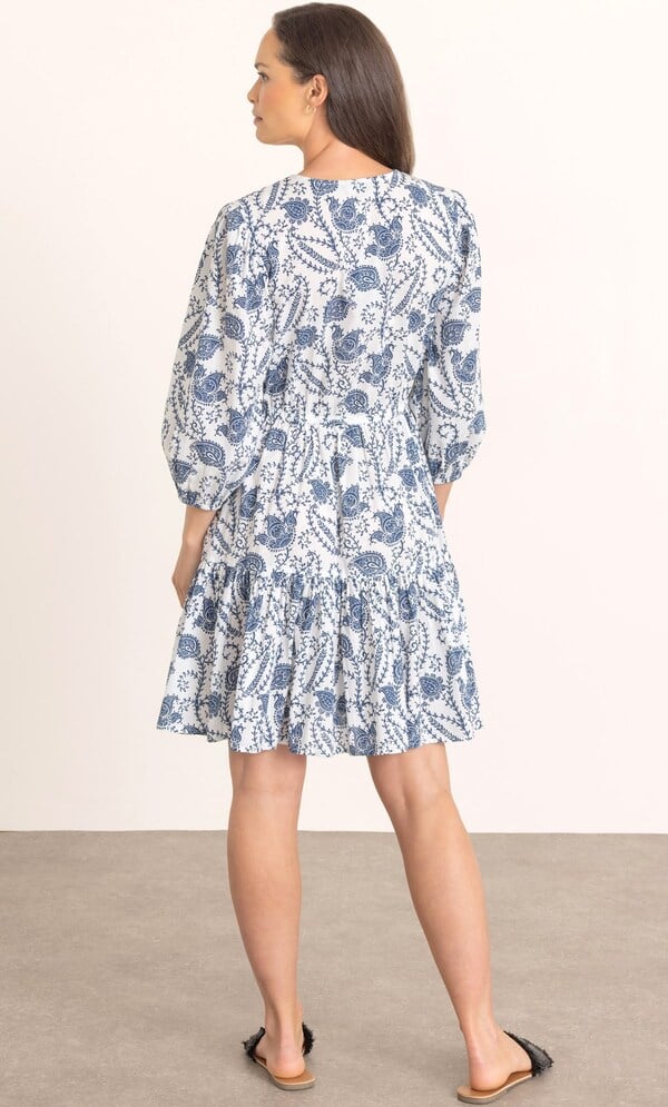 Printed V Neck Cotton Dress