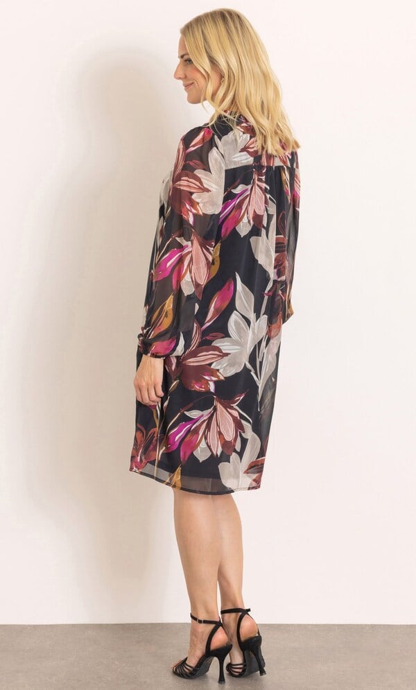 Long Sleeve Textured Floral Print Dress