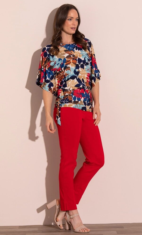 Leaf Printed Jersey Side Tie Top