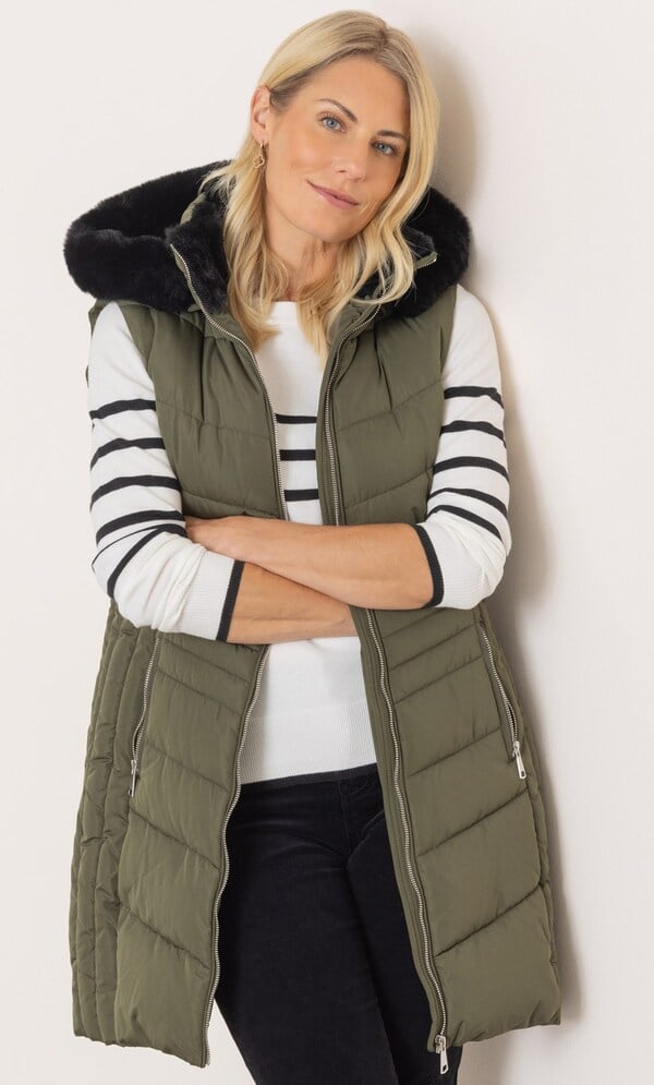 Padded Hooded Faux Fur Trimmed Gilet
