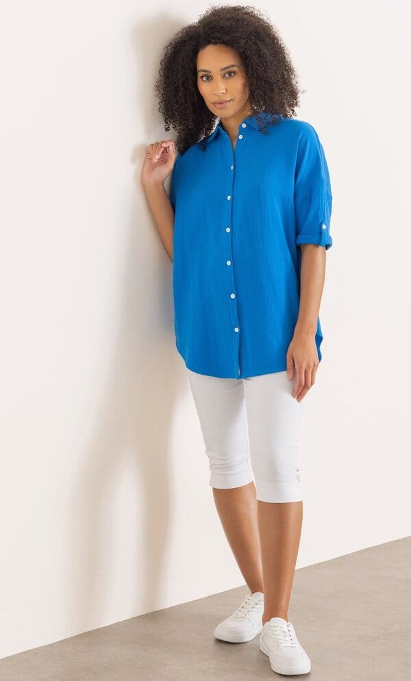 Drop Shoulder Textured Cotton Shirt