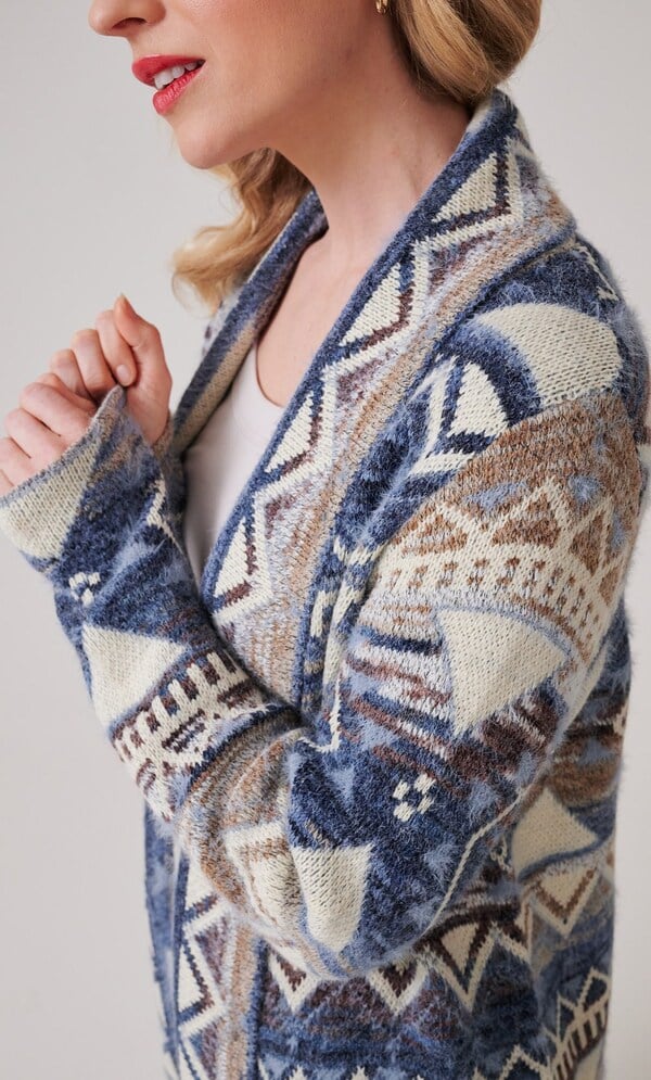 Abstract Design Open Front Cardigan