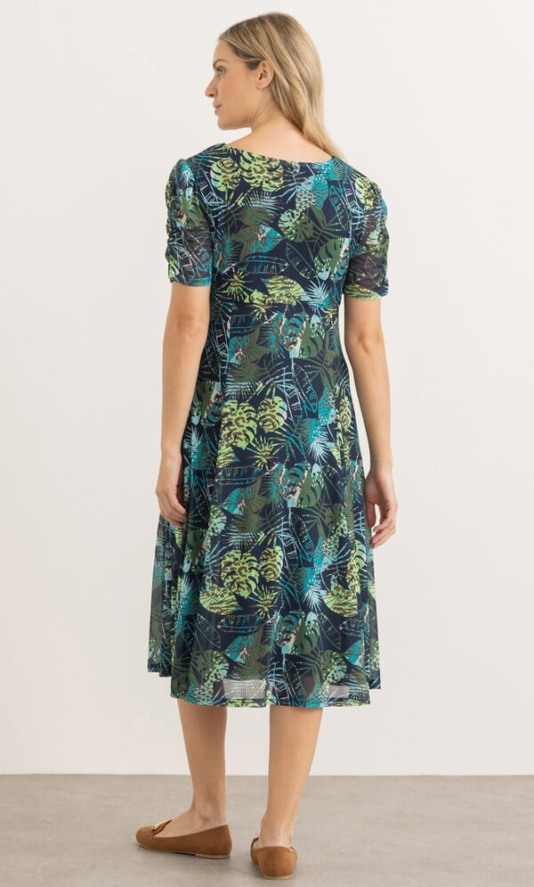 Leaf Print Panelled Mesh Dress