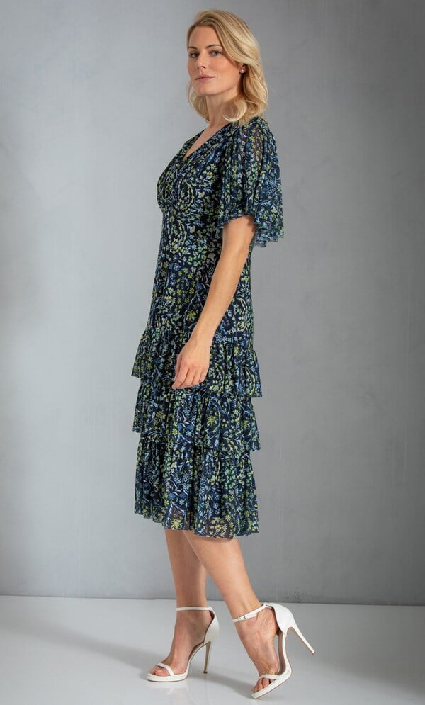 Floral Printed Frill Mesh Dress