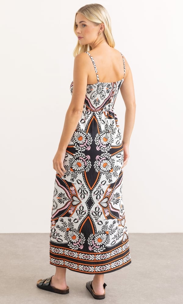 Smocked Printed Maxi Dress