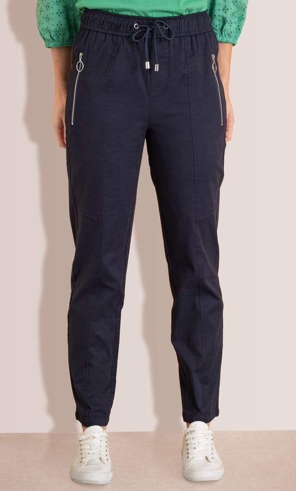 Pull On Cotton Stretch Slim Leg Trousers