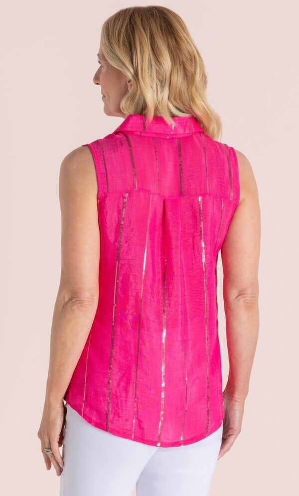 Anna Rose Sequin Stripe Sleeveless Blouse
