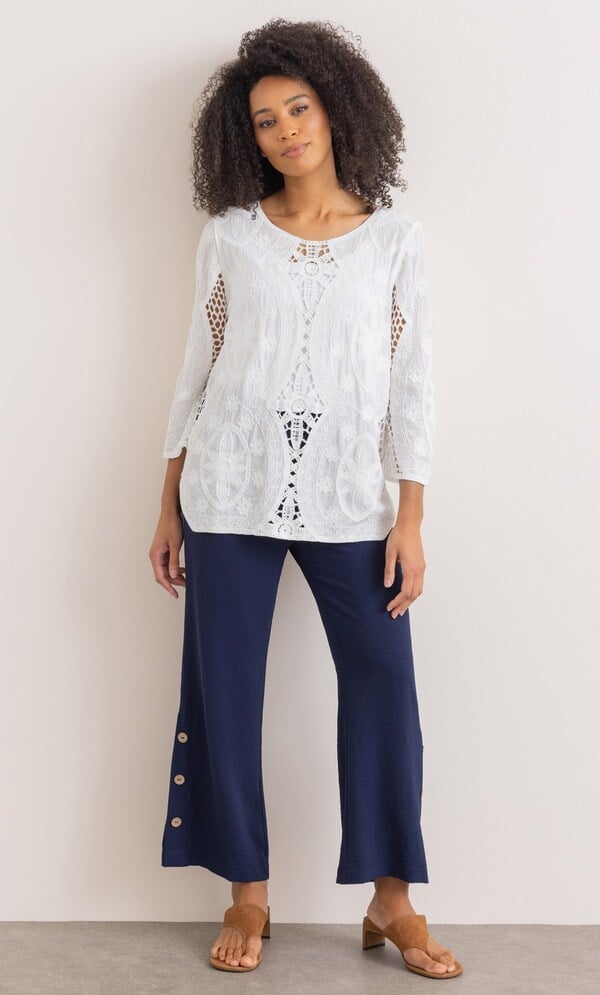 Embroidered Crochet Trim Cotton Top