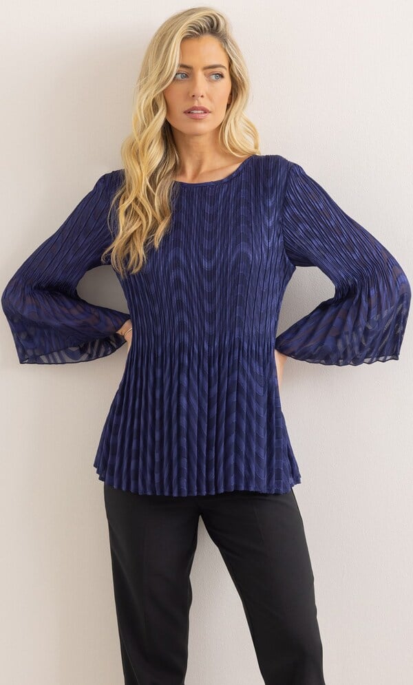 Pleated Flare Bell Sleeve Top