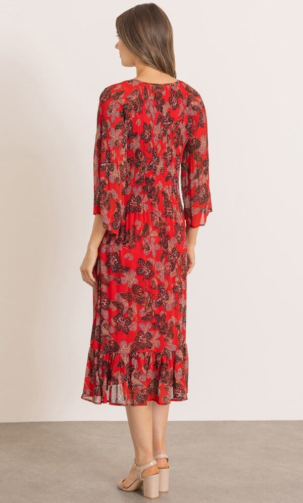 Floral Print Pleated Midi Dress