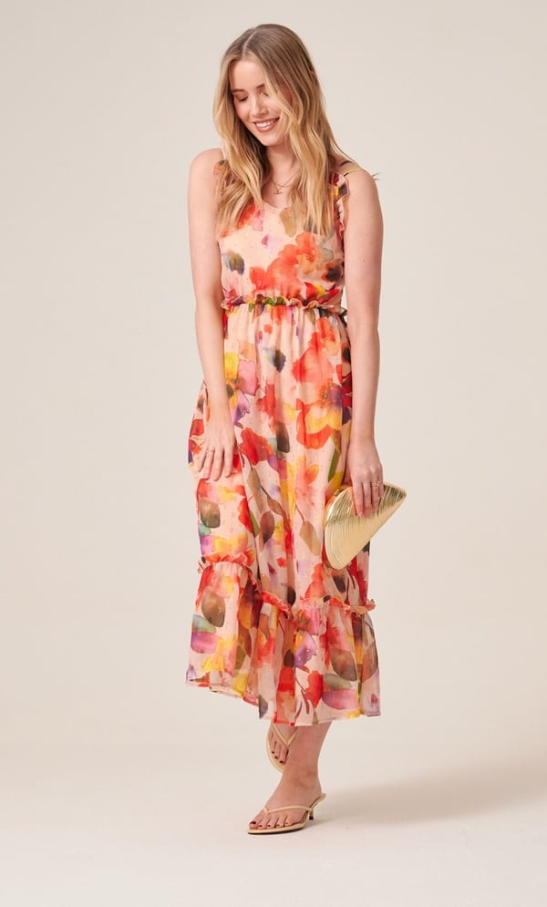 Bold Floral Shimmer Print Strappy Midaxi Dress