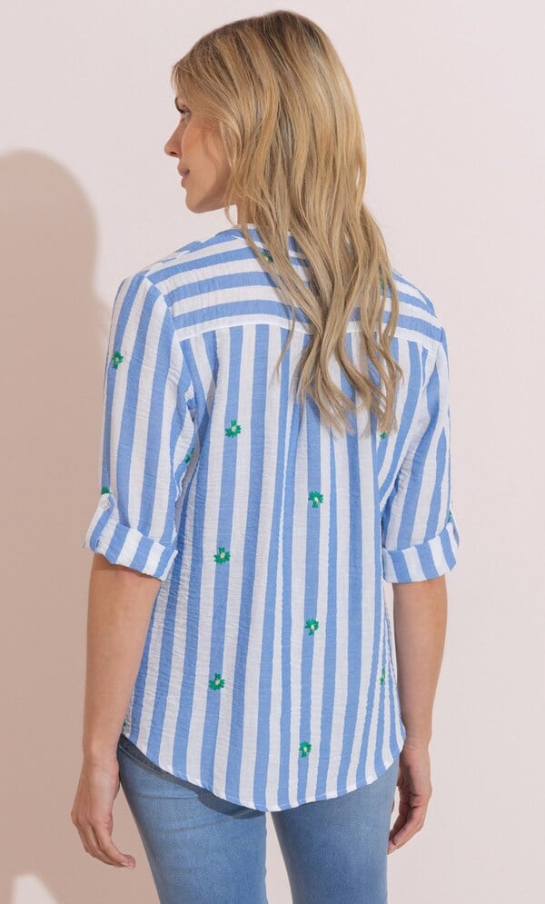 Floral Embroidered Striped Shirt