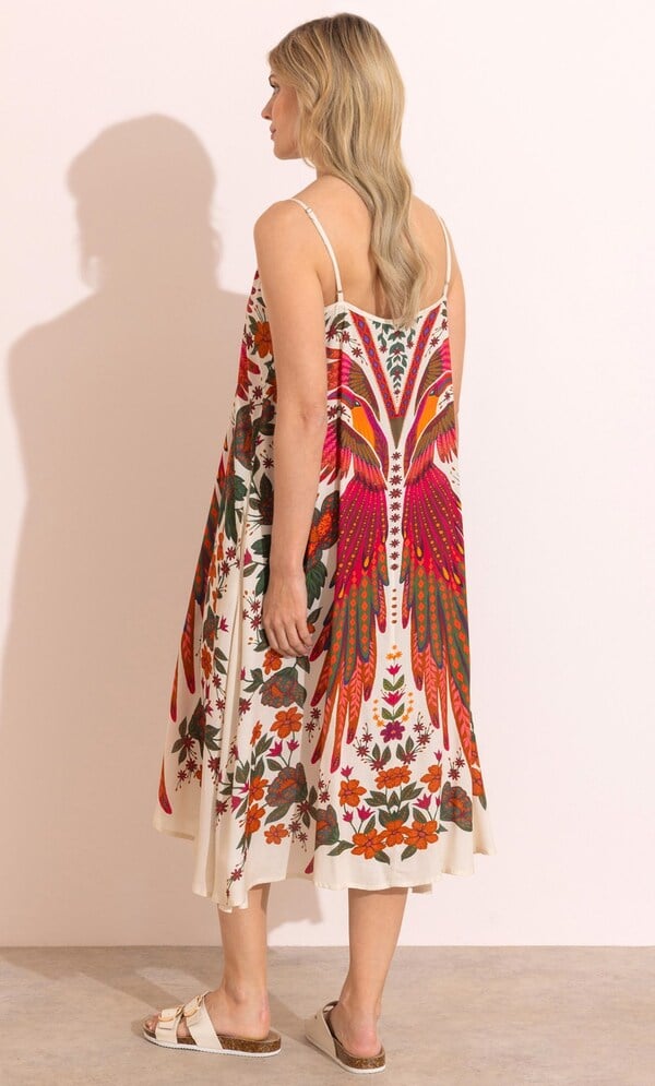 Paradise Bird And Floral Print Midi dress