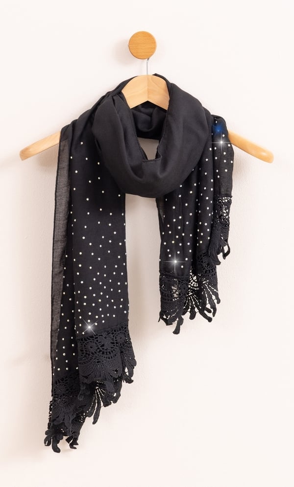 Lightweight Embellished Lace Trim Scarf