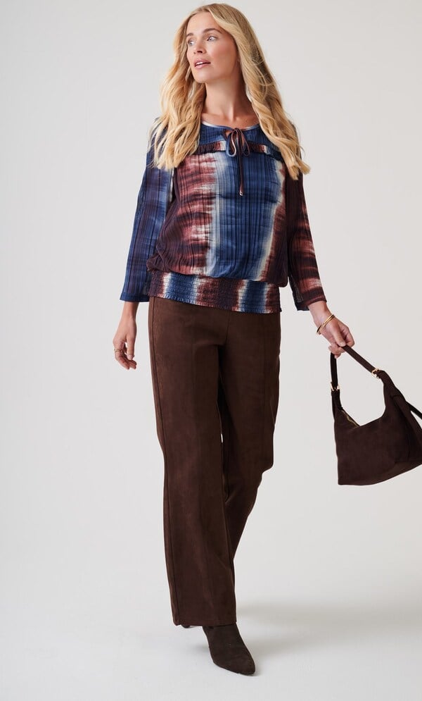 Printed Pleated Smocked Hem Top