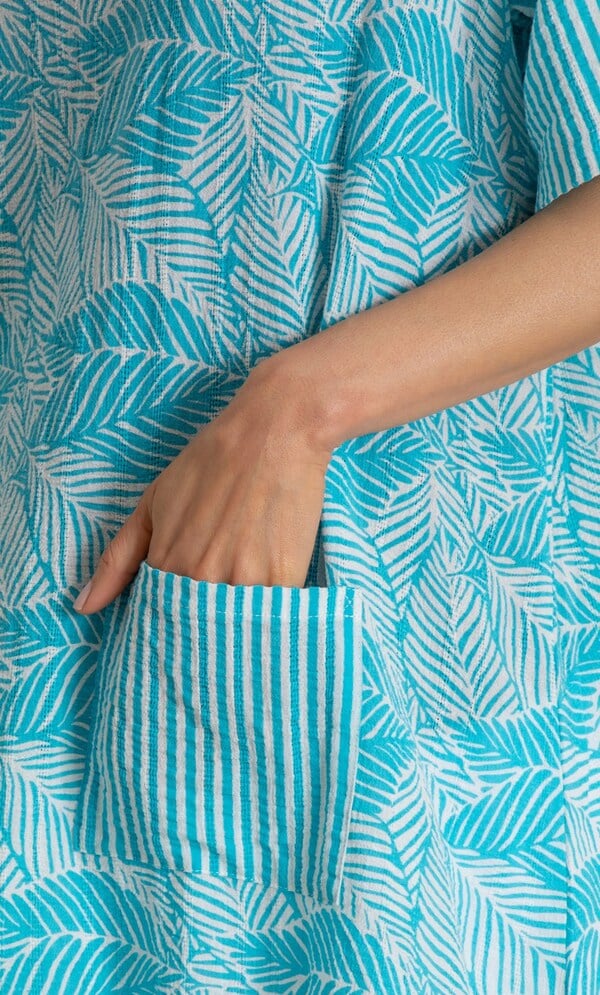 Leaf And Stripe Print Textured Tunic Top