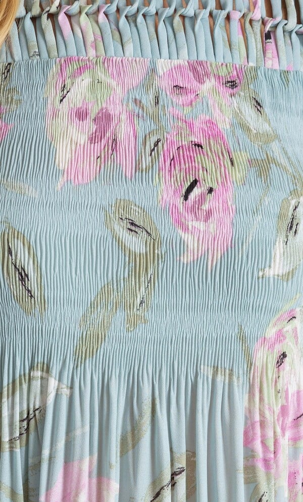 Pleated Floral Print Dip Hem Top