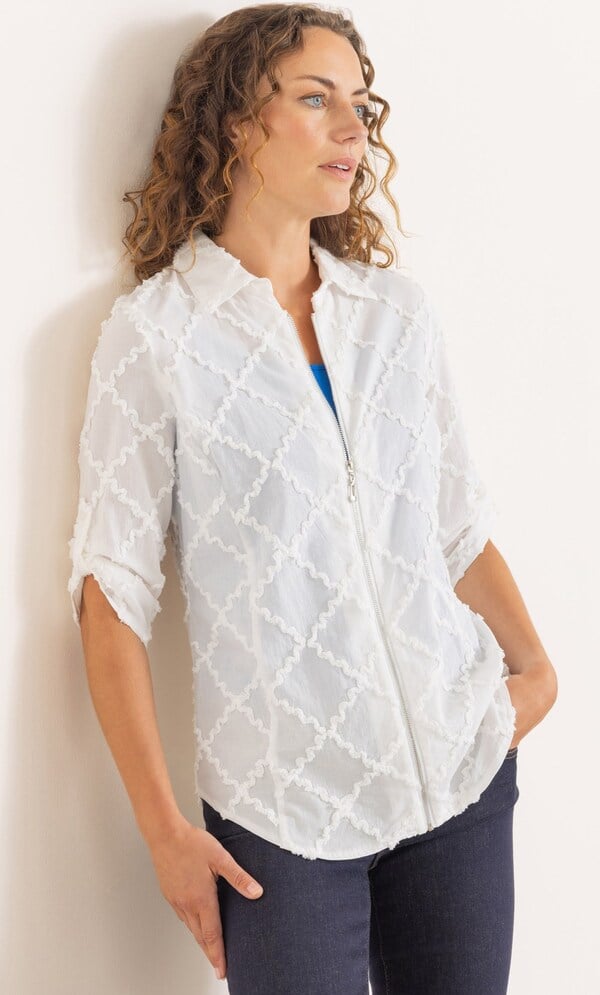 Anna Rose Zip Up Cotton  Blouse