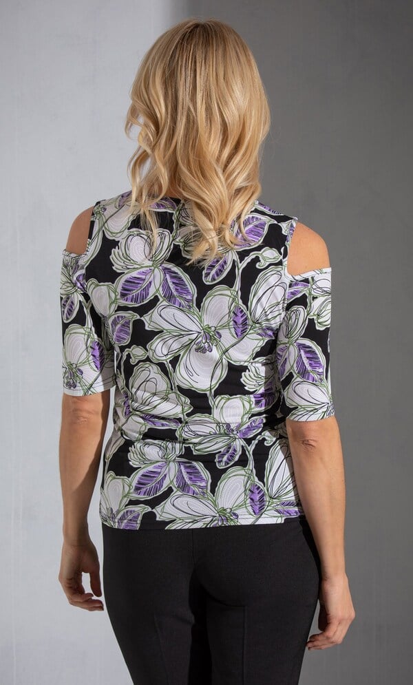 Textured Printed Cold Shoulder Top