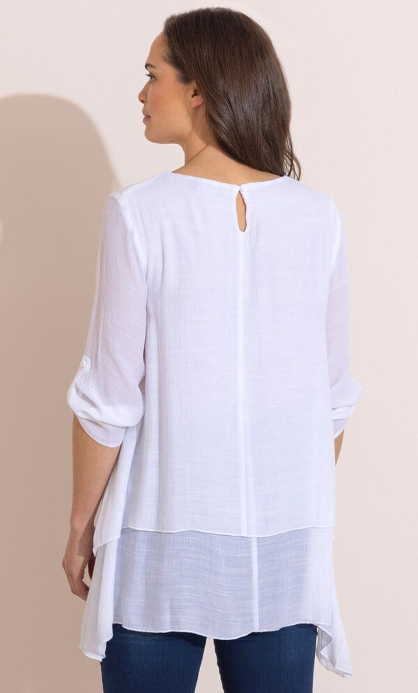 Layered Dipped Hem Tie Front Tunic Top