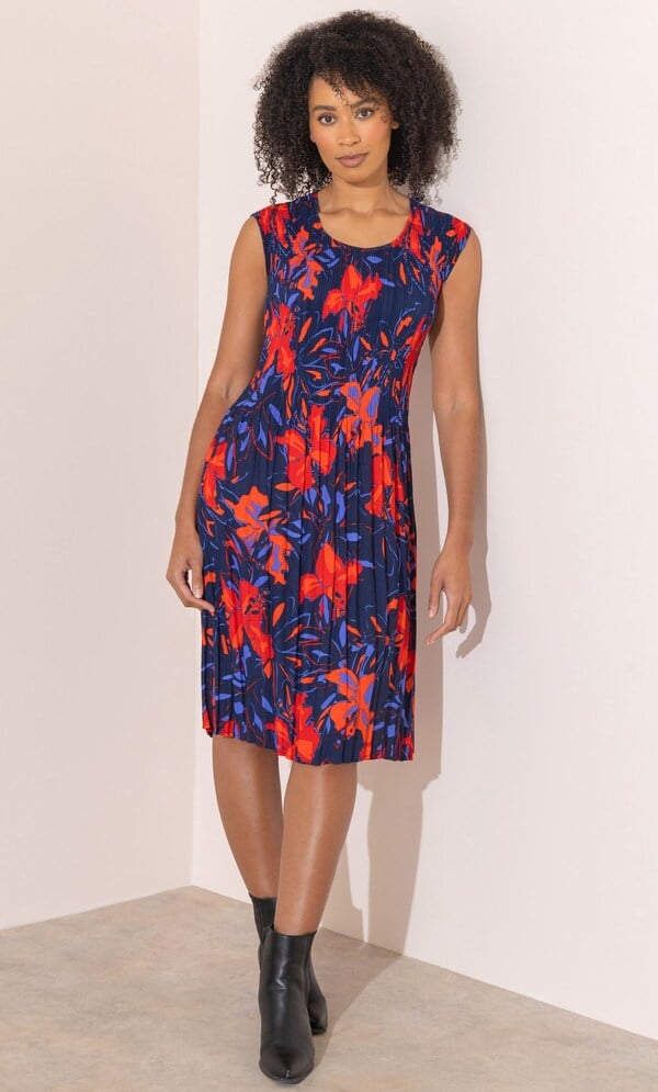 Floral Print Pleated Dress