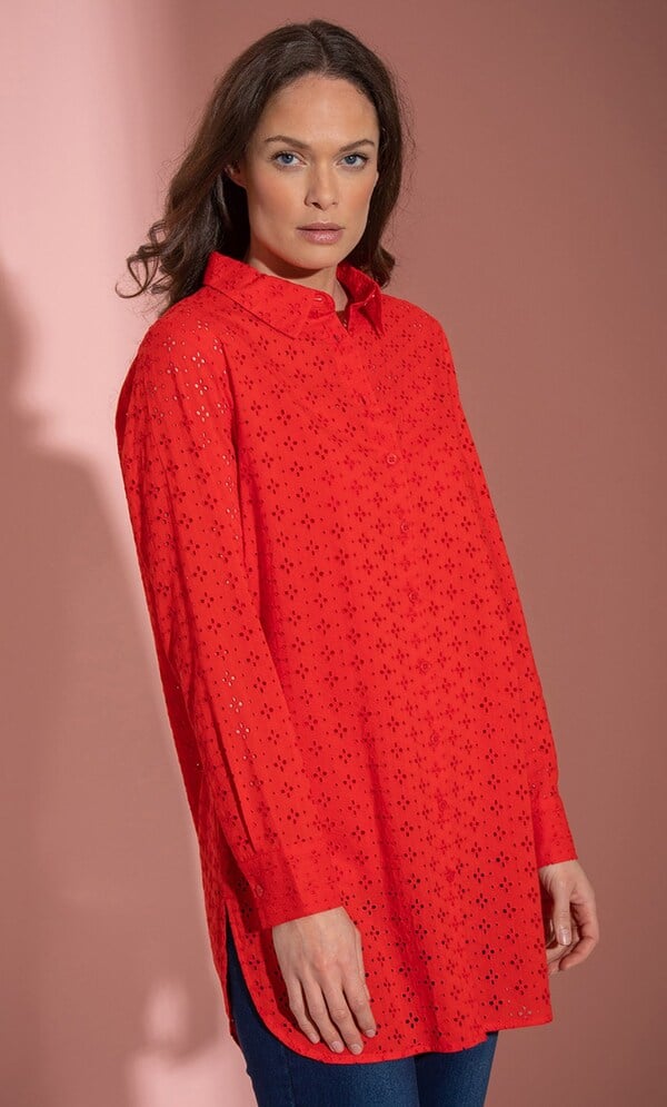 Embroidered Eyelet Cotton Shirt